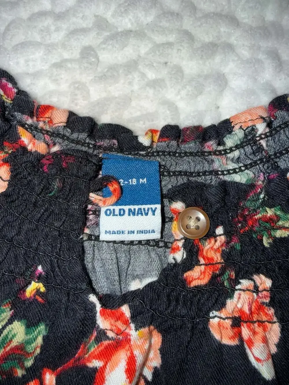 Old Navy Baby Girl Black Floral Long Sleeve Smocked Peplum Dress 12-18 Months
